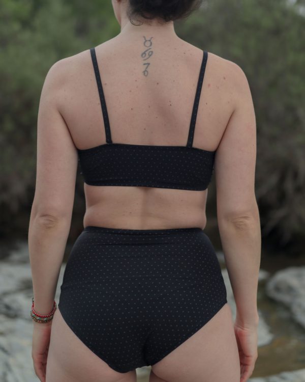Bikini braga alta - Bikini negro con topitos gris